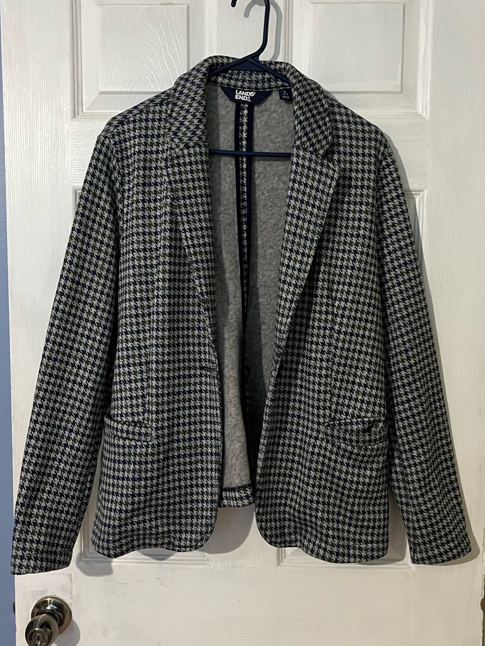 Lands' End Women's Gray and Navy Houndstooth Knit Blazer